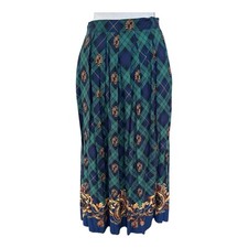 Vintage Jantzen Classics Rayon Skirt 8 Green Plaid Crest Print 90s Academia