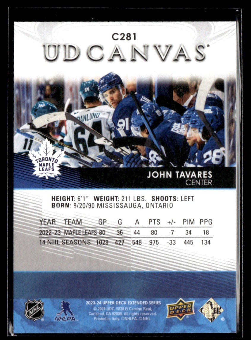2023-24 Upper Deck UD Canvas 36655 John Tavares Toronto Maple Leafs #C281