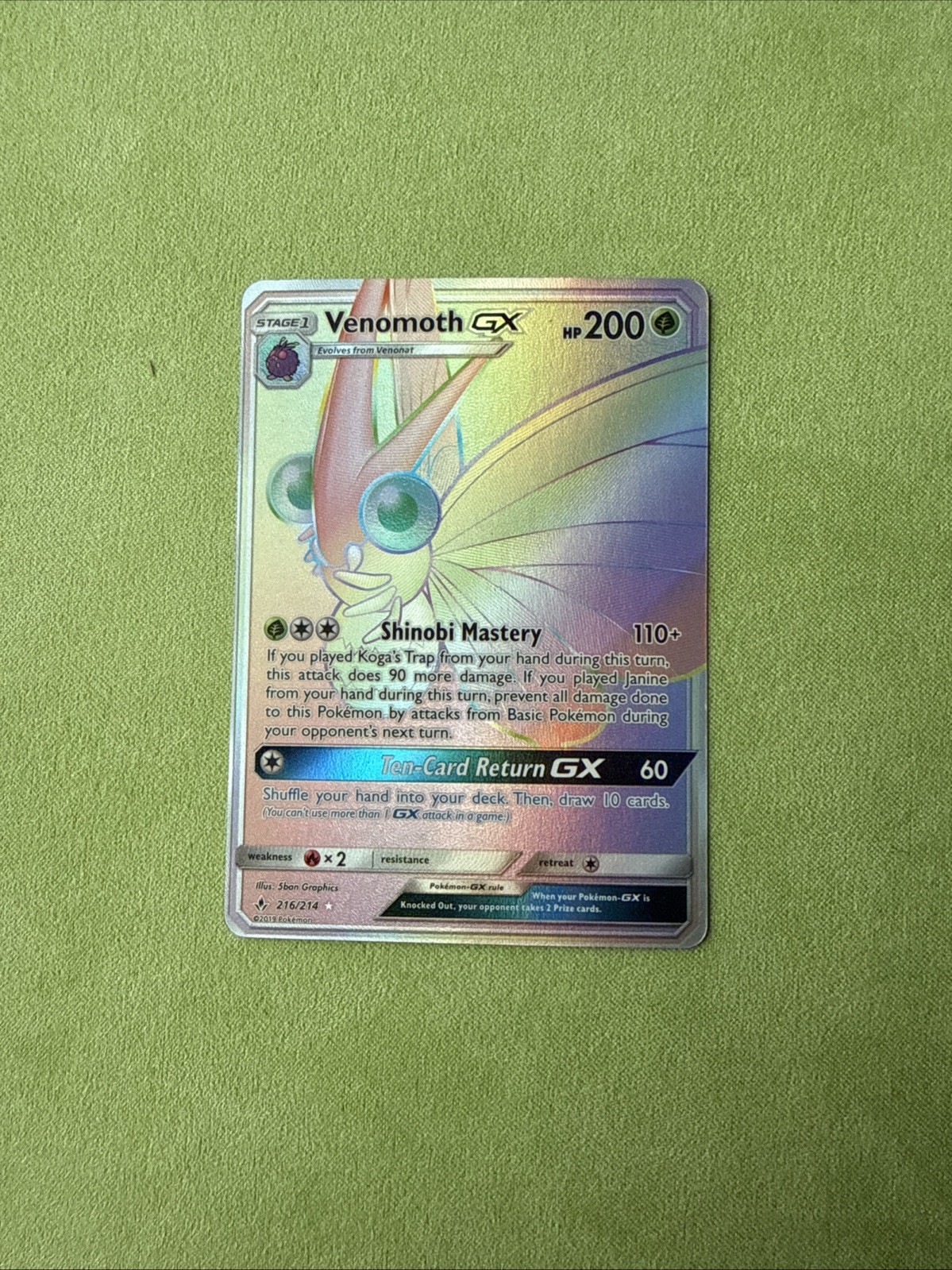 Venomoth GX 216/214 Rainbow Rare Unbroken Bonds Pokemon Near Mint