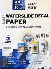 Printers Jack Water Slide Decal Paper Inkjet Clear 20 Sheets 8.3” X 11.7” Mugs+