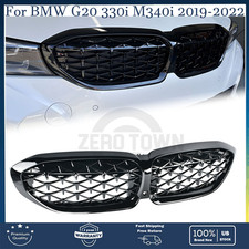 For Bmw G20 330i M340i 2019-2022 Front Kidney Grill Grille Gloss Black Diamond