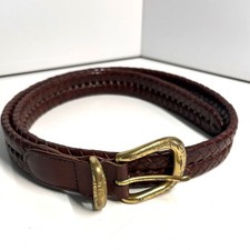 Coach Women's Brown Leather Woven Belt with Gold Hardware in Size 36"