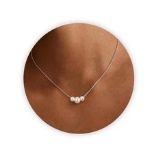 Silver Pearl Necklace, Dainty Strands Pearl Pendant Necklace for Women to Match
