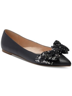 JACK ROGERS Womens Black Sequin Bow Debra Slip On Leather Ballet Flats 6 M