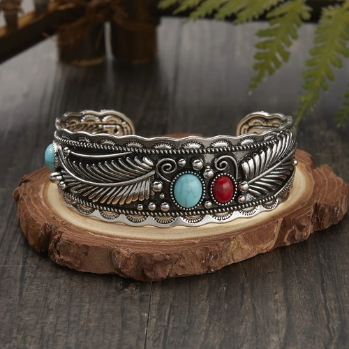 Navajo Style Cuff Fashion Bracelet Unisex Silver Tone Large