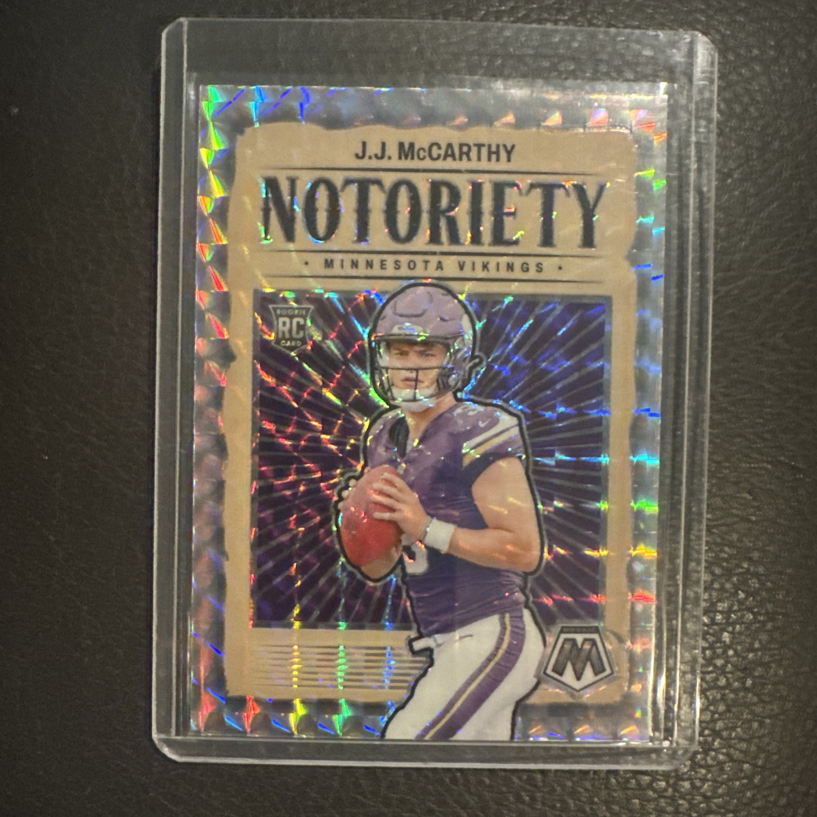 J.J. McCarthy 2024 Panini Mosaic Notoriety Silver Mosaic Prizm RC No. 21