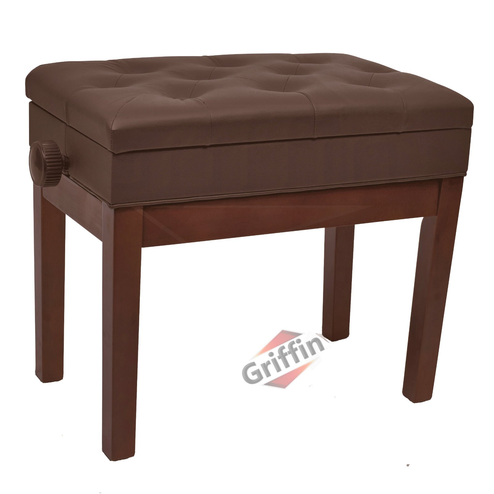 Brown Leather Piano Bench GRIFFIN Keyboard Seat Wood Vanity Chair Guitar Stool eBay