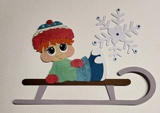 Sledding Boy Red Hair. Scrapbook, Card Making Paper Piecing