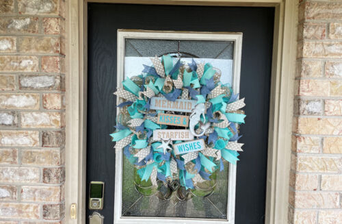 Mermaid Kisses Starfish Wishes Beach Summer Deco Mesh Wreath Decor Decoration - Picture 4 of 6