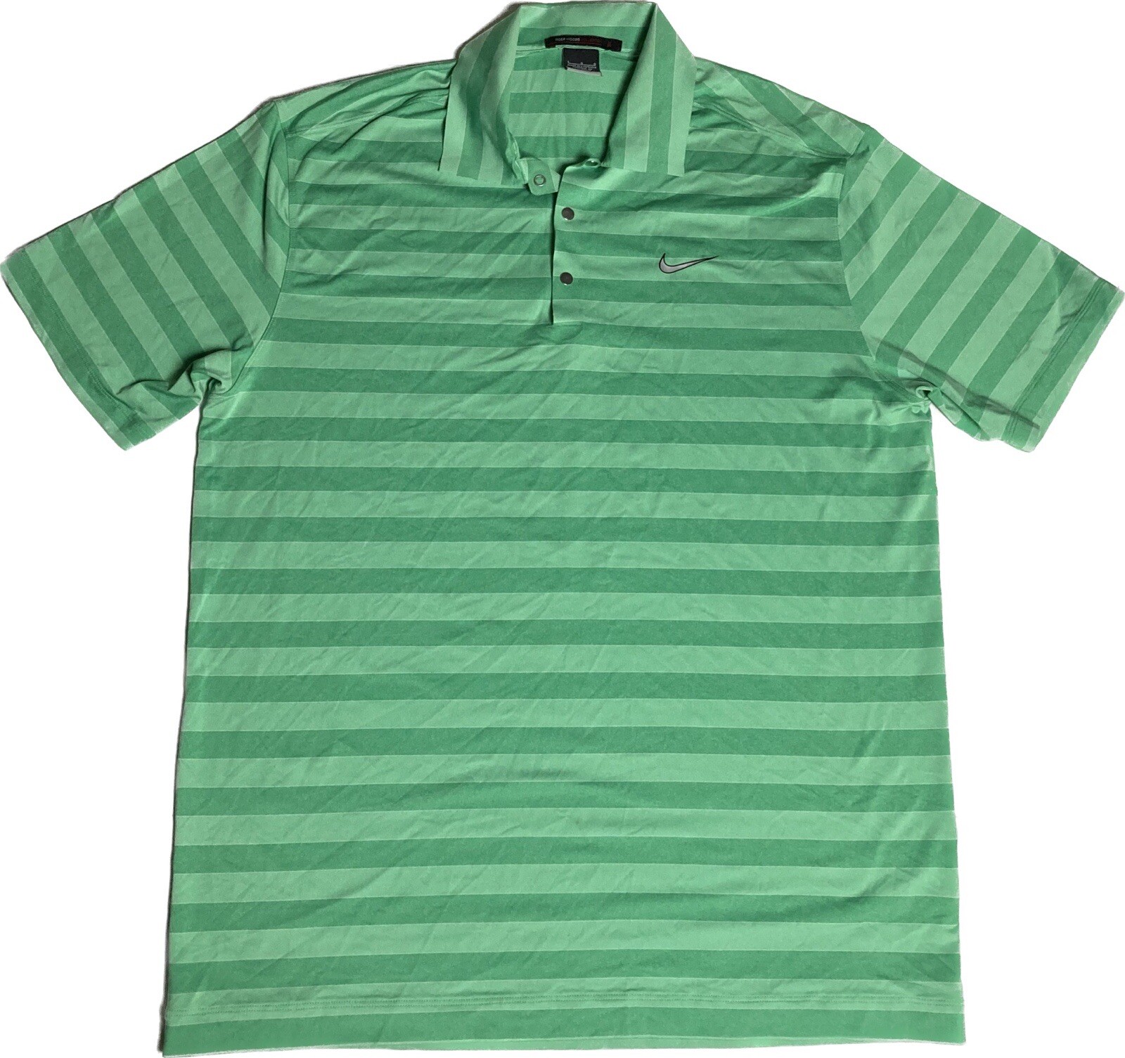 Nike Shirt Mens L Green Polo Short Sleeve Tiger Woods Collection Striped Dri-Fit