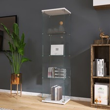 Glasvitrine Standvitrine mit Schloss,42x36x164cm Sammlervitrine mit 4 B&ouml;den,Wei&szlig;