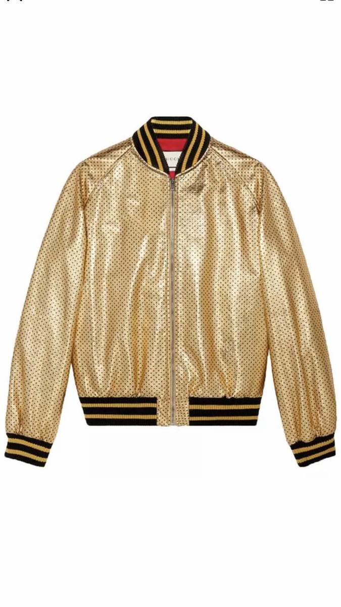 100% Authentic GUCCI “ GUCCY “Print SEGA Gold Bomber leather