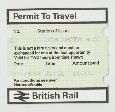 #ad Virginia Water 01 PERTIS Permit to Travel Surrey GU25 GBP 1.49