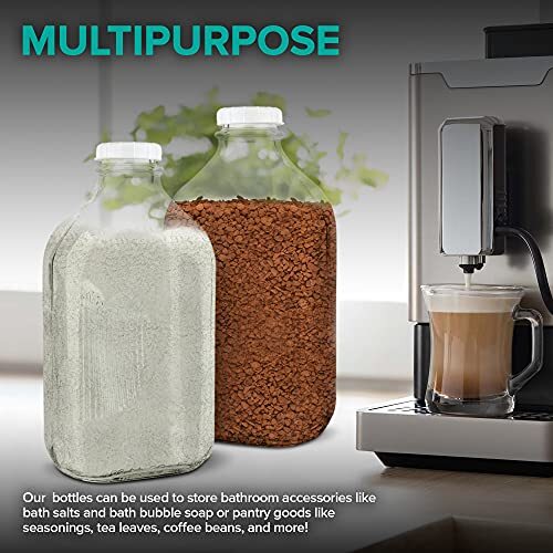 Stock Your Home Half Gallon Glass Milk Bottle with Lid (4 Pack) 64 Oz Jugs and