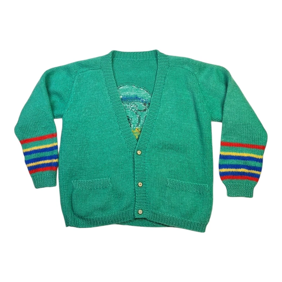 Cárdigan Acrílico Cuello en V Tejido Intarsia Pato Donald Vintage Años 80 Niño Foto 2 de 4