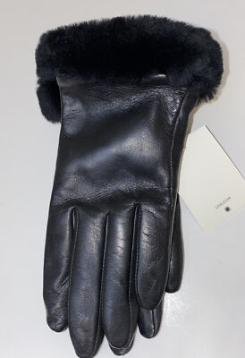 UGG Australia Black Shorty Sheepskin Leather Shearling Cuff M NWT Gloves New