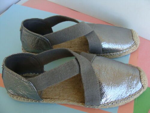 Tory Burch CATALINA ~Espadrille Flats Shoe 9M Metallic Silver Elastic Strap GOOD