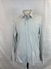 Burberry Men's White Gray Stripe Cotton Dress Shirt 16.5 - 42 295