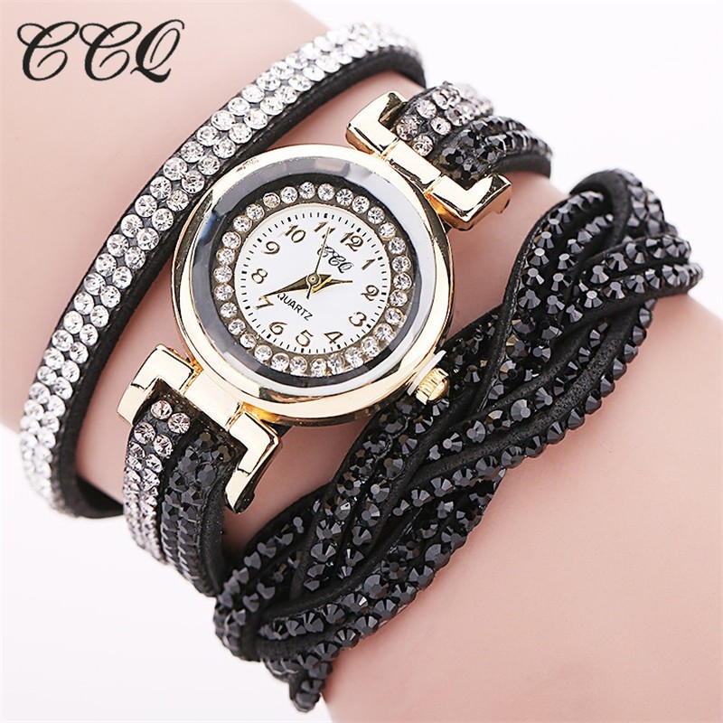 Montre bracelet long strass pour femme idéale en soirée chic