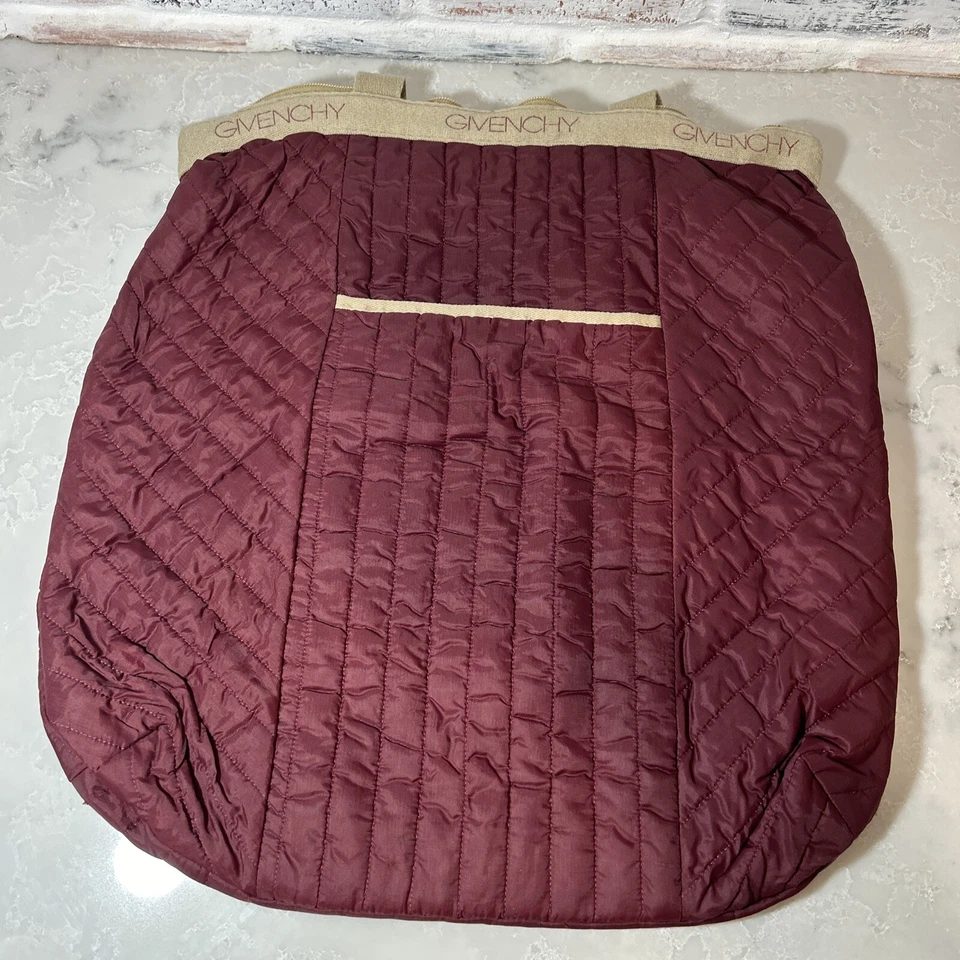 Givenchy Quilted Tote Burgundy Large 20x20 Beach Shopping Bag Zippered - Image 2 of 4