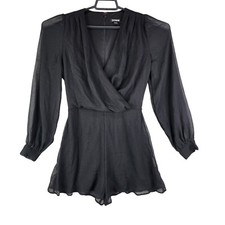 Women's Black Express Romper Long Sleeve Wrap V Neck 100 Polyester Size XS