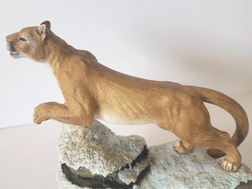 Mountain Lion Cougar  Cat Standing On Snow Capped Rocks Statue Wildlife Decor 