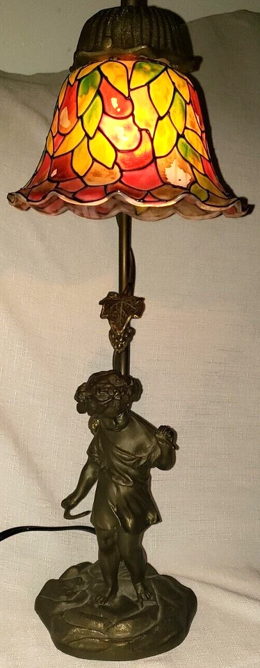 Detailed Bronze Sculpture Bacchus or Putti Boy Grape Harvester,Statue Table Lamp - Image 2 of 4