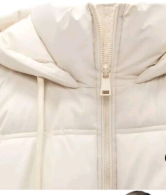 Zara Womens Puffer Coat Crop Jacket Anorak Ivory M Medium Hooded