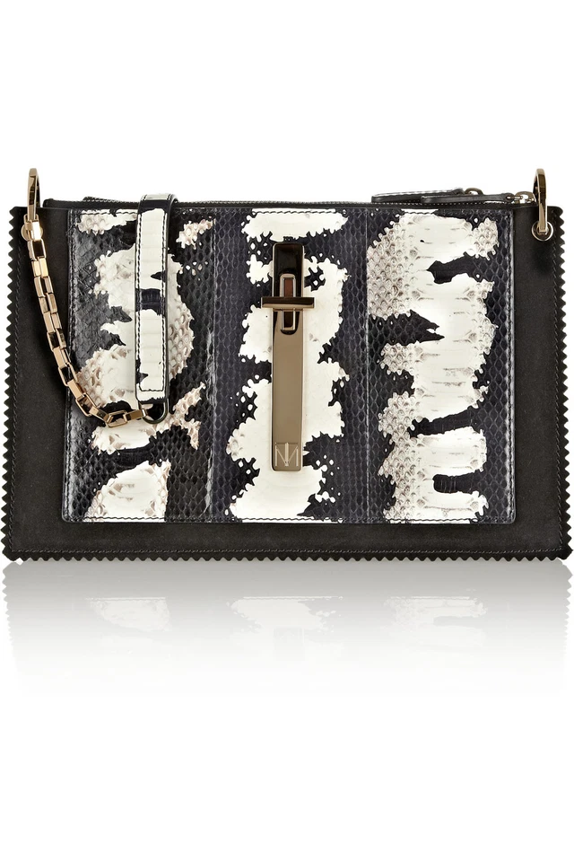 $998 Nova Bolsa de Ombro Tamara Mellon Preta Atração Elaphe SNAKE Camurça Clutch - Imagem 3 de 4