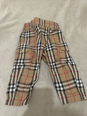 Genuine Boys Burberry 12 Month Beige Cotton Check Cargo Trousers