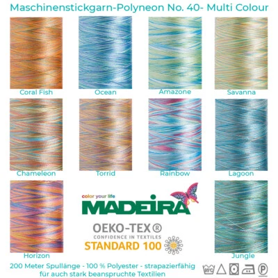 Maschinenstickgarn-Polyneon No. 40-Multi Colour-200 Meter Spullänge-Madeira®