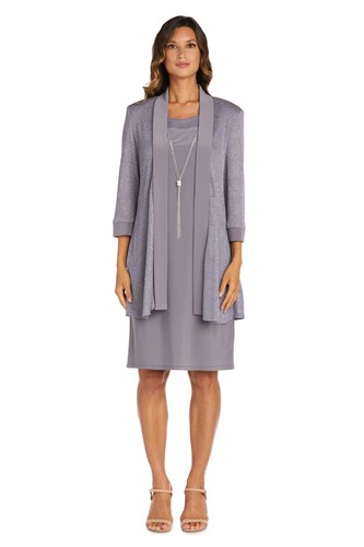 R&M Richards Women's Plus Size 2-Piece Dress & Jacket, Silver Metallic Size 14W