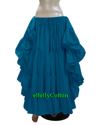 Dodger Blue Skirt 25 Yard 4 Tier Cotton Belly Dance Tribal Gypsy Flamenco  Jupe | eBay