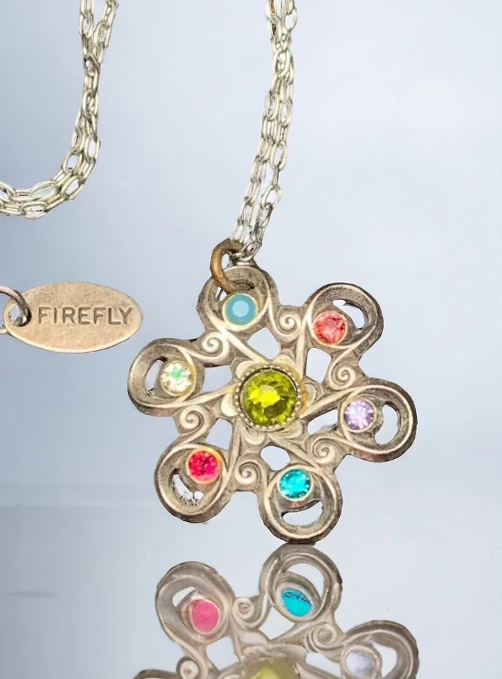 "Collar vintage de cristal flor intrincado cristal luciérnaga multicolor 16""" Foto 2 de 4