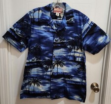 Vtg RJC Mens Short Sleeve Hawaiian Camp Shirt Blue Tropical Print Cotton Size M