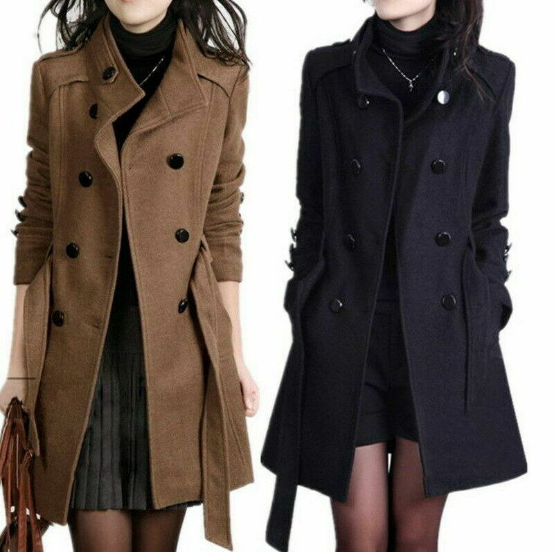 ALTRA Cappotto donna invernale slim doppiopetto lana trench parka giacca tinta unita capospalla