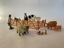 BRITAIN S LTD Plastic Farm Animals, Farmer and Fence Hand Painted Vintage