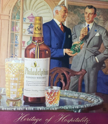 1943 Print Ad Philadelphia Blended Whiskey Two Well Dressed Men Drinking