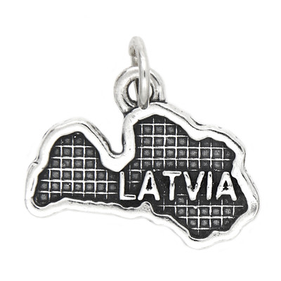 Sterling Silver Latvia Country Map Travel Charm or Pendant