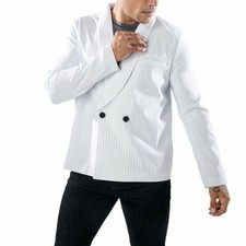 Mens Slim Striped Suit Jacket Smart Business Casual Dinner Wedding Blazer