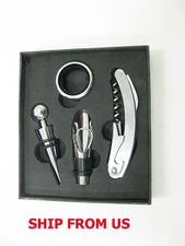 Wine Bottle Opener set, Corkscrew bottle opener, Collar, Pourer, and stopper 