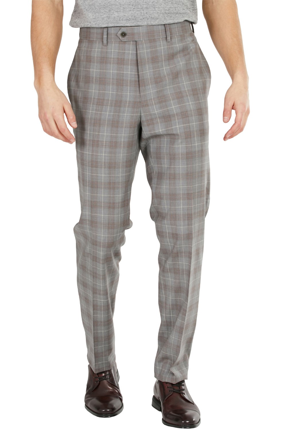 Мужские приталенные шерстяные брюки в клетку Tallia Mens 32W x 30L Серый/ржавый - NWT $175