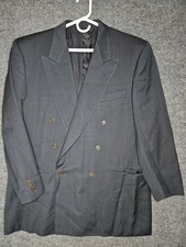 Canali Blazer 42 Dark Gray Pinstripe Vtg Wool Italy Six Button Peak Lapel