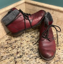 Remonte Dondorf Womens 37 6 Zip Side Lace Burgundy Gray Collar Ankle Boots Shoes