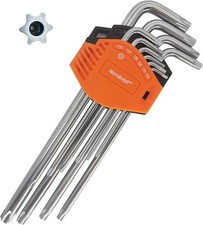 Torx Schl&uuml;ssel Set 10tlg manipulationssicher Security Star langer Arm S2 Stahl T10-T55 chrom