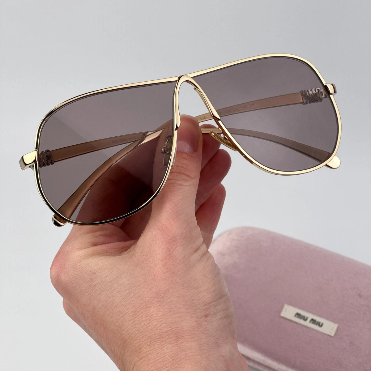 Miu Miu Women Sunglasses Gold Purple Brown Pilot MUA56S 5AK20I NEW AUTHENTIC MU 56ZS Miu Miu Sunglasses 5AK20I Gold - eye-oo.com main image 2