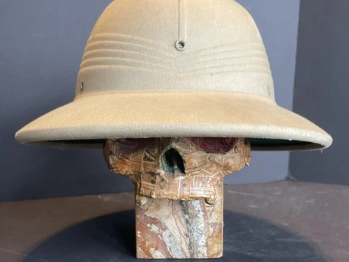 US Army Sun Helmet Pith Safari Hard Hat Post WW2 VTG Desert Military Beige Used