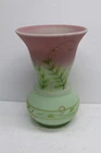 Fenton Lotus Mist Burmese Hand Painted Vase 9-1/2" Pink & Green Floral Vase