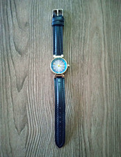 Louis Vuitton Vintage Blue Dial Analog Quartz Watch Silver Case Leather Strap