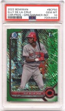 PSA 10 GEM Mint! GRN.SHIMMER REF 2022 Bowman Chrome Pros. Elly De La Cruz #BCP50